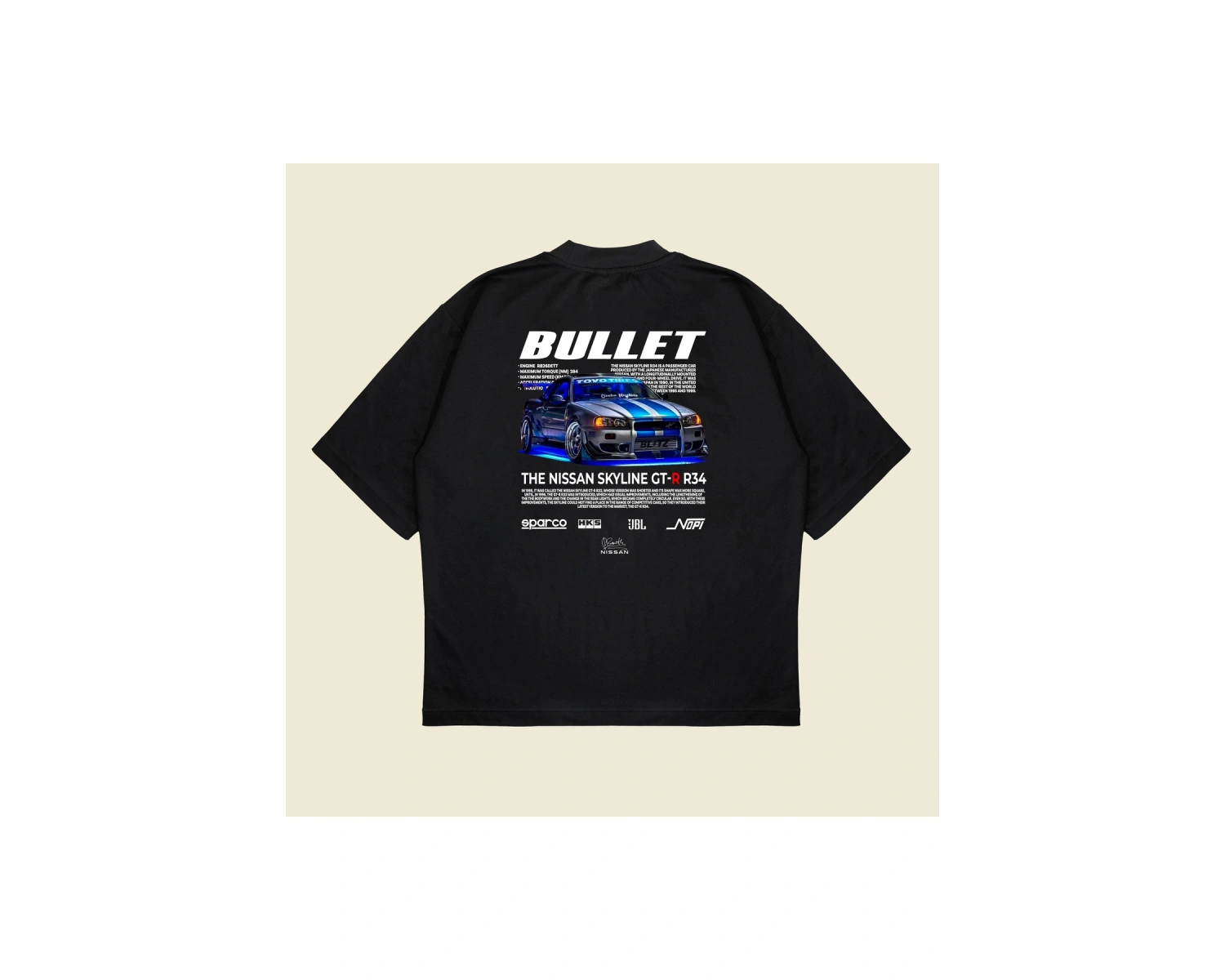 Nissan Bullet Hızlı Ve Öfkeli Baskılı Oversize Unisex Pamuklu Nefes Alan Kalın Kum