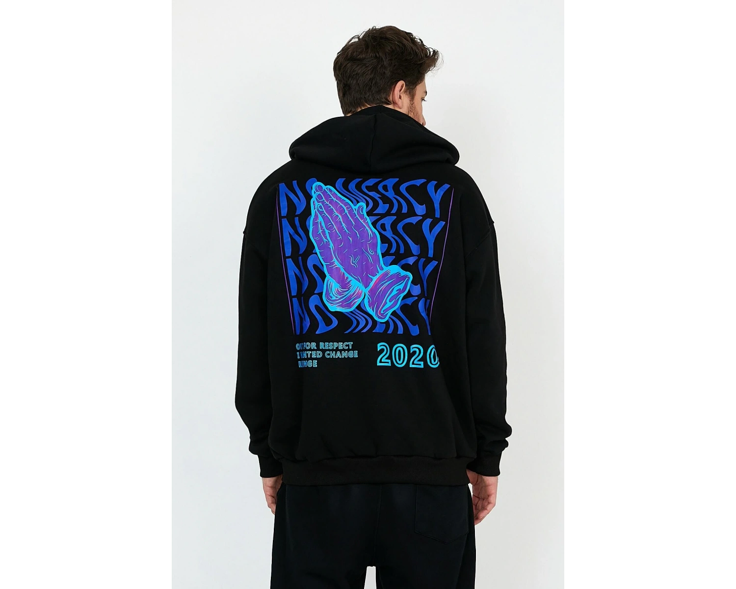 No Mercy Siyah Oversize Unisex Kapüşonlu Sweatshirt Hoodie