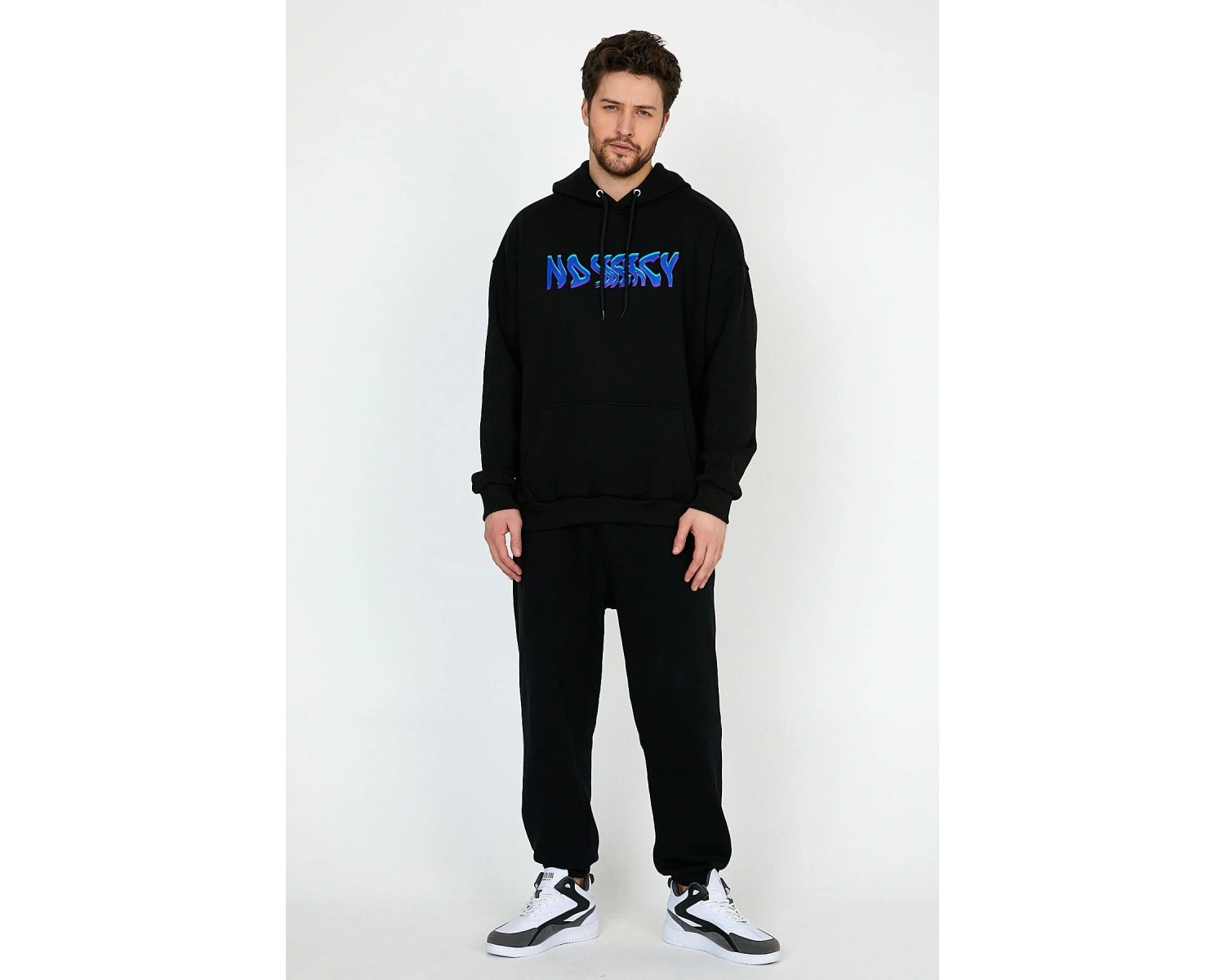 No Mercy Siyah Oversize Unisex Kapüşonlu Sweatshirt Hoodie