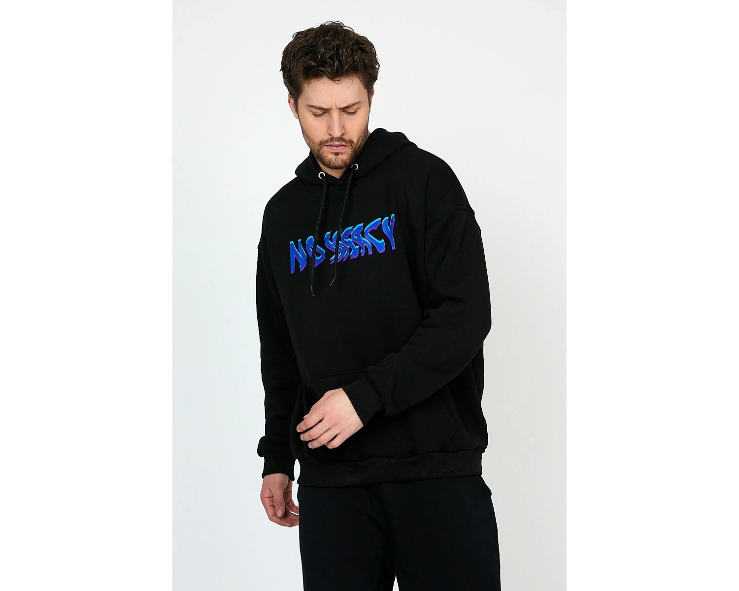 No Mercy Siyah Oversize Unisex Kapüşonlu Sweatshirt Hoodie