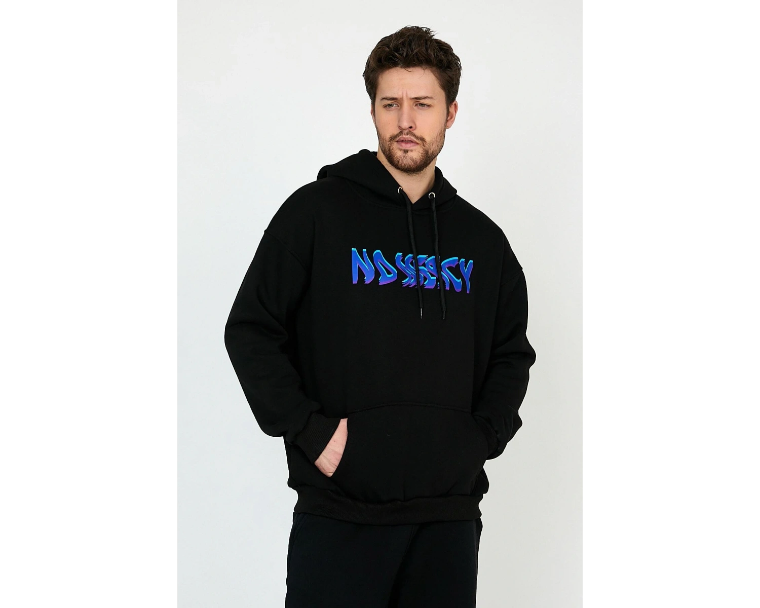 No Mercy Siyah Oversize Unisex Kapüşonlu Sweatshirt Hoodie