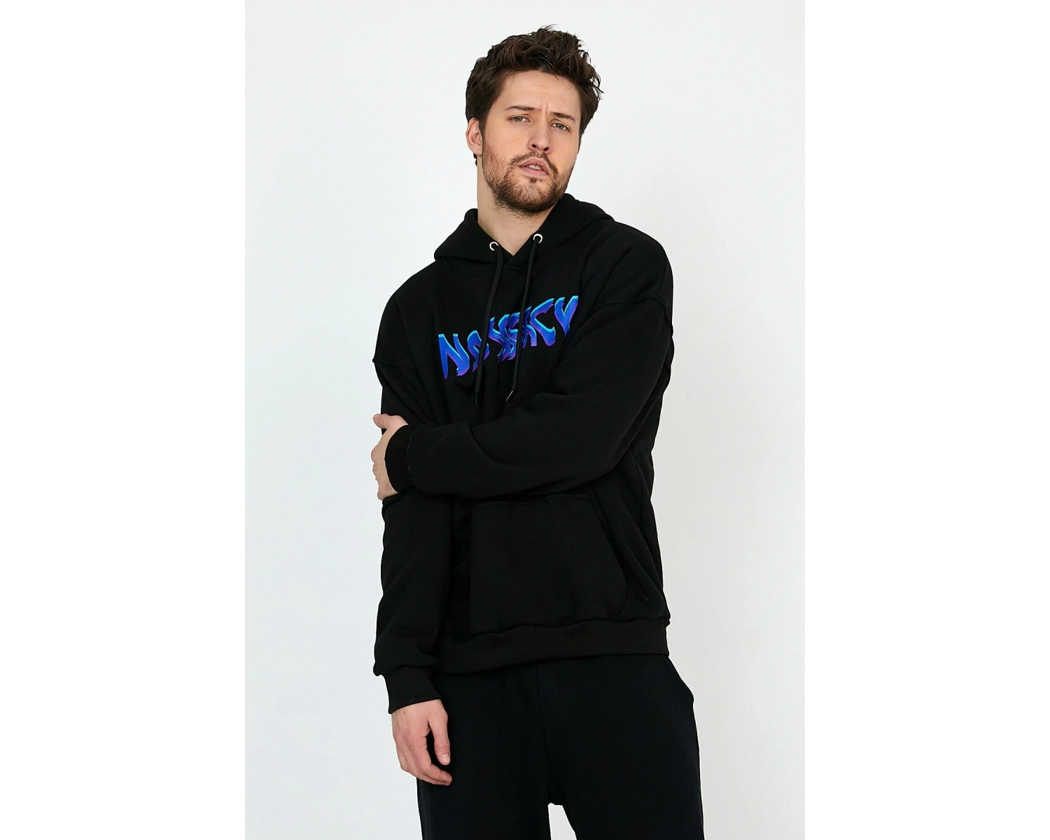 No Mercy Siyah Oversize Unisex Kapüşonlu Sweatshirt Hoodie