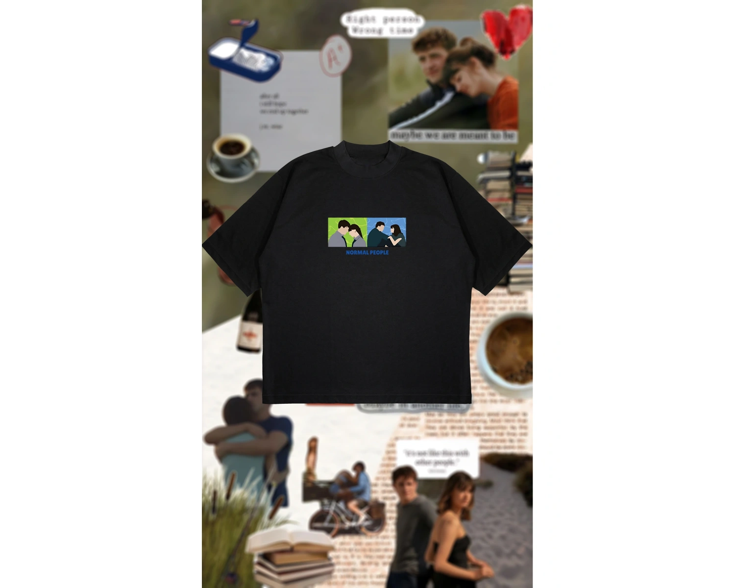 Normal People Baskılı Oversize Unisex Pamuklu Nefes Alan Kalın Kumaşlı