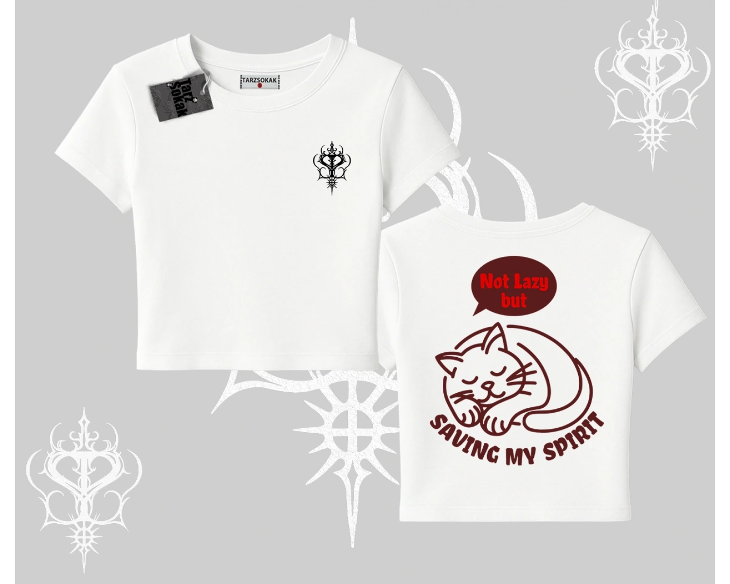 Not Lazy Saving My Spirit Kedi Baskılı Babby Tee Tshirt