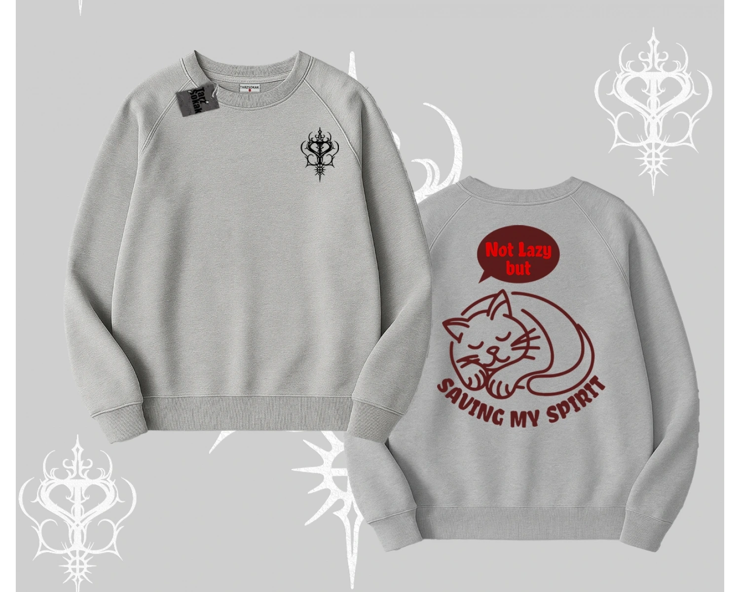 Not Lazy Saving My Spirit Kedi Baskılı Biskilet Sweatshirt