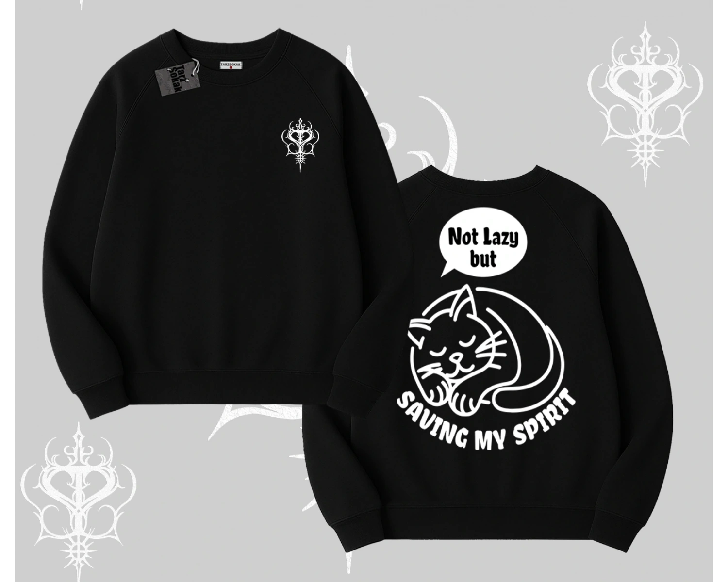 Not Lazy Saving My Spirit Kedi Baskılı Biskilet Sweatshirt