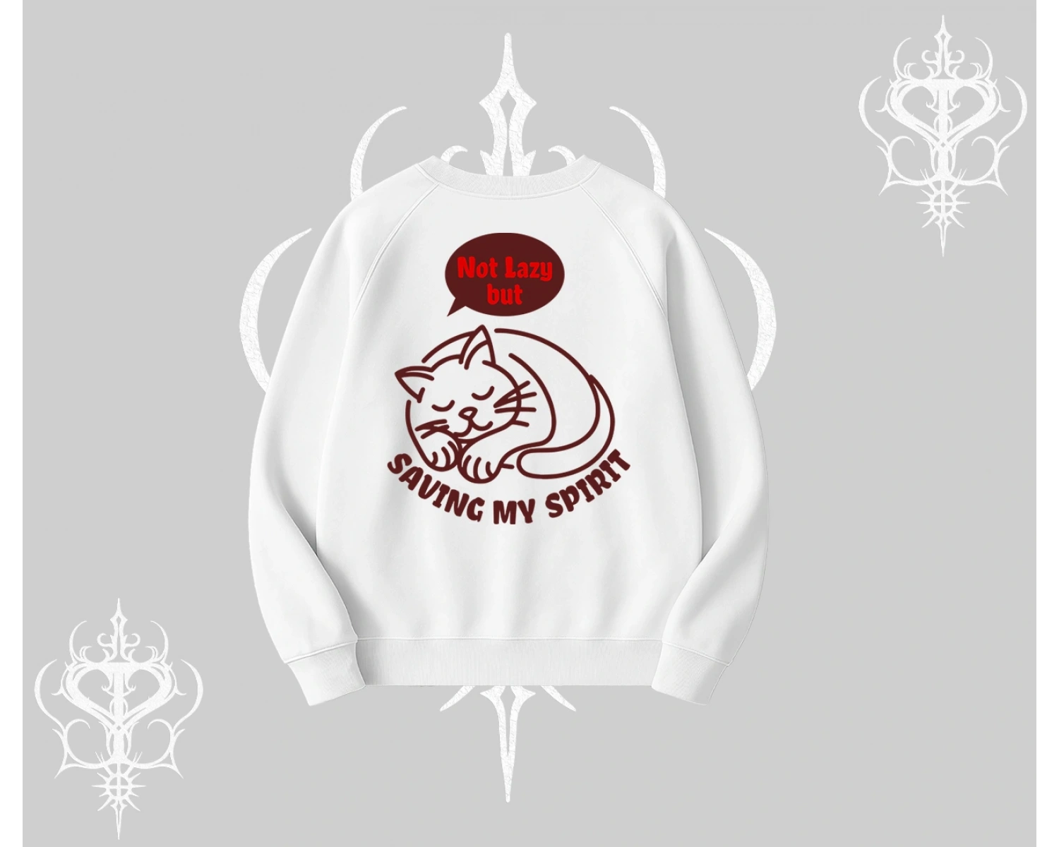 Not Lazy Saving My Spirit Kedi Baskılı Biskilet Sweatshirt