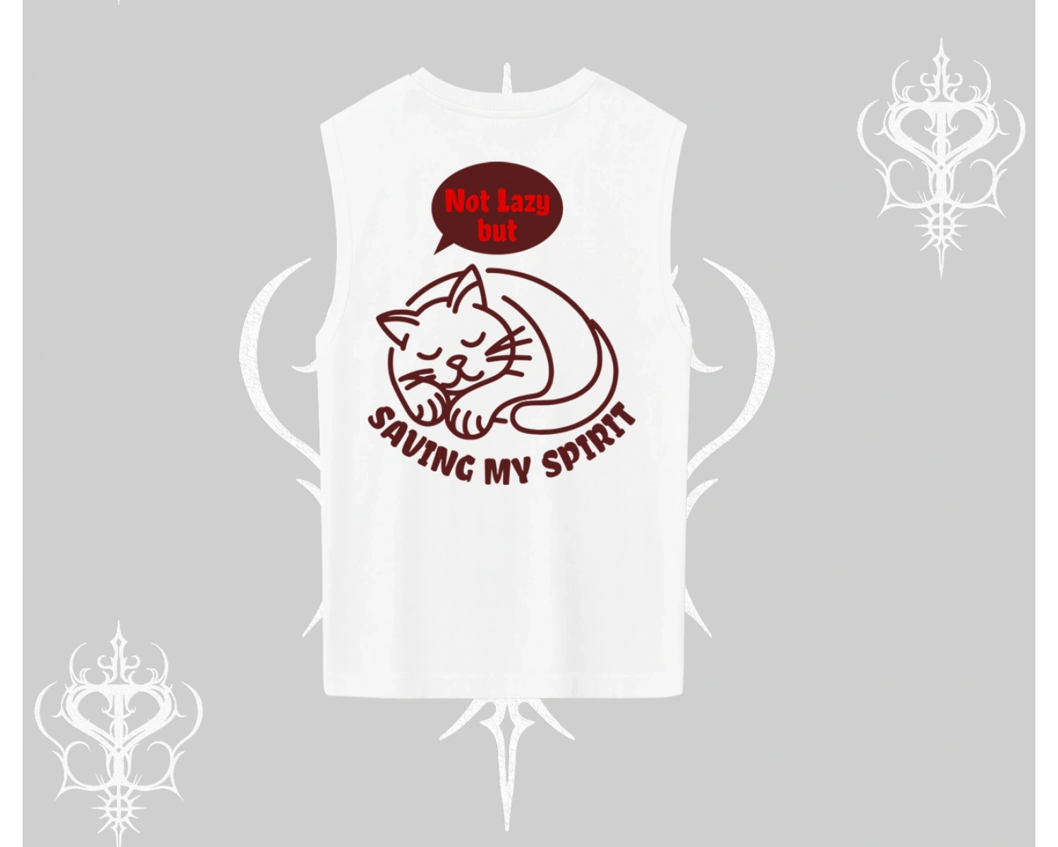 Not Lazy Saving My Spirit Kedi Baskılı Kolsuz Tshirt