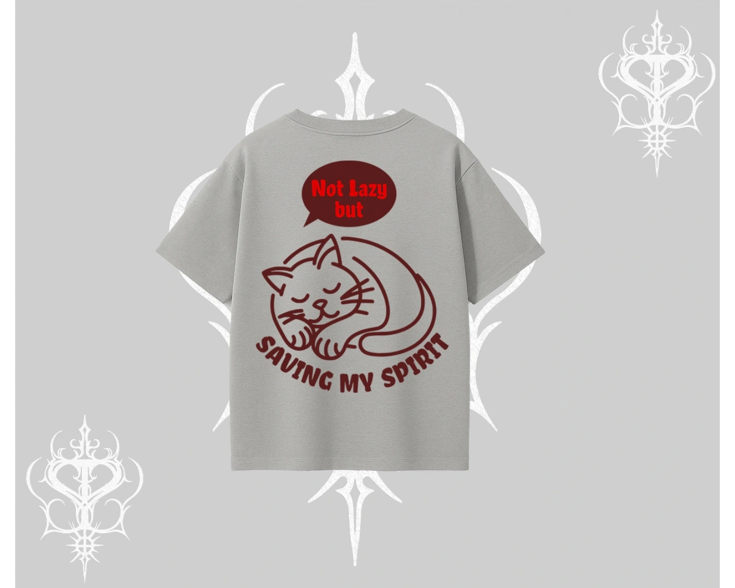 Not Lazy Saving My Spirit Kedi Baskılı Oversize Tshirt