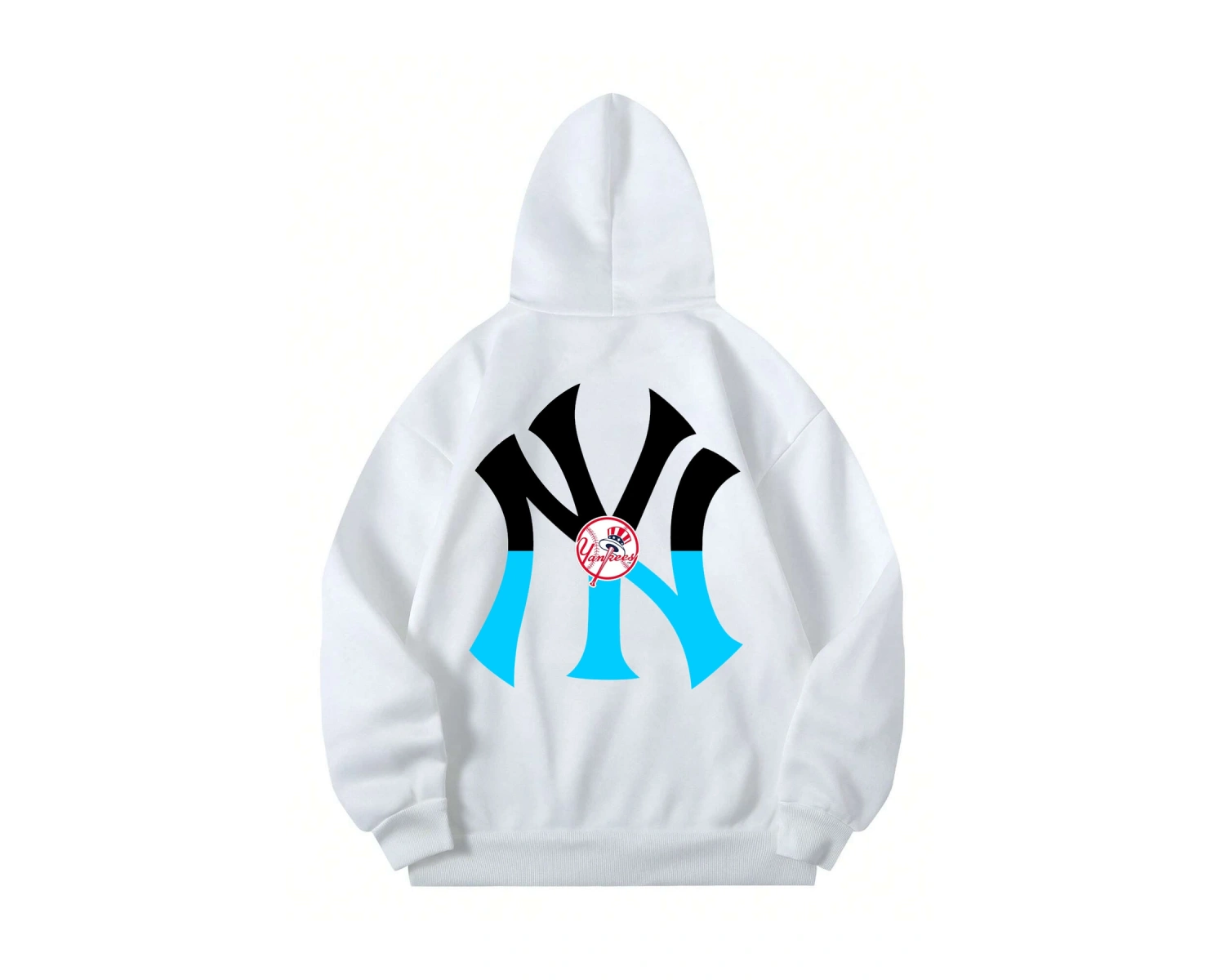 NY Renkli Baskılı Oversize Kapüşonlu Sweatshirt Beyaz