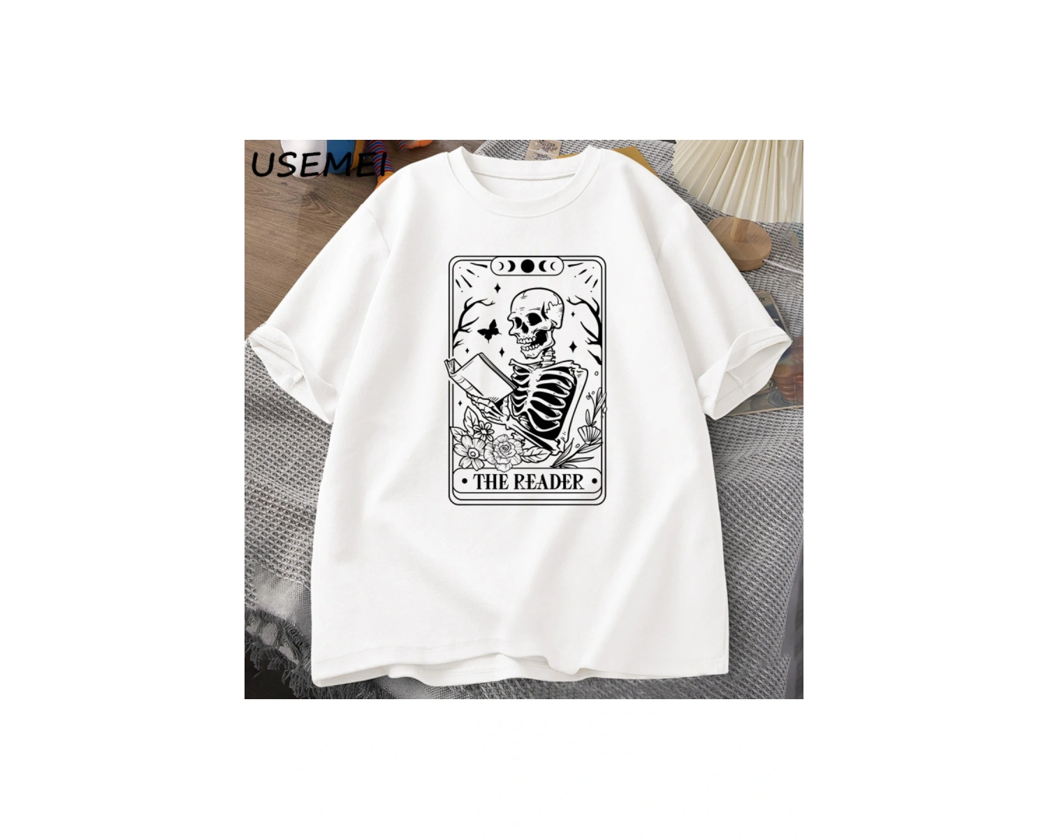 Okuyucu Tarot Kartı T-Shirt İskelet Okuma T Shirt Yaz Pamuk Kitap Sevgilisi Bookish Tshirt Er 2862