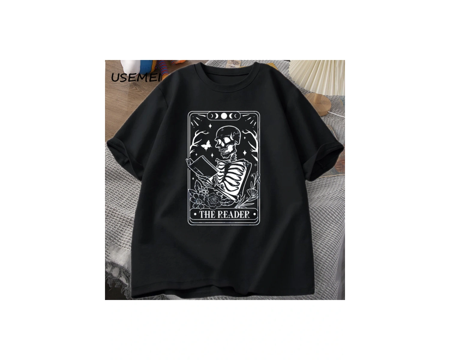 Okuyucu Tarot Kartı T-Shirt İskelet Okuma T Shirt Yaz Pamuk Kitap Sevgilisi Bookish Tshirt Er 2862