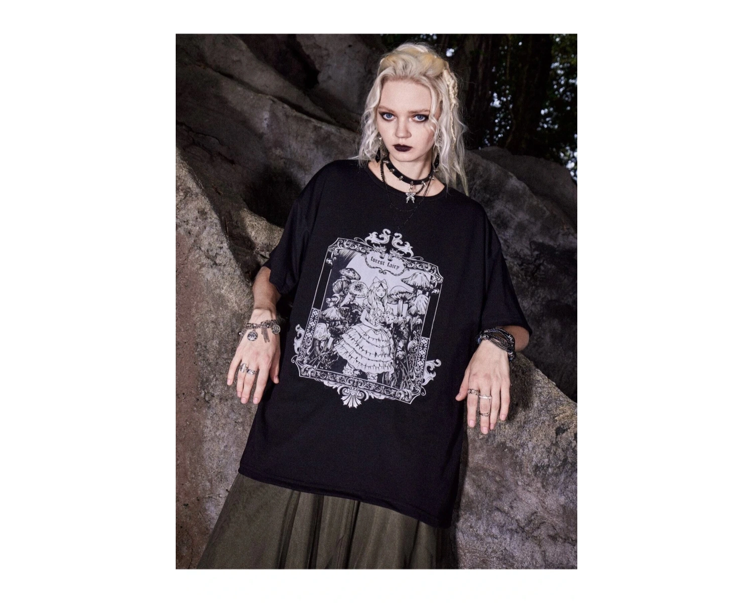 Orman Perisi Forest Fairy Baskılı Gothic Oversize