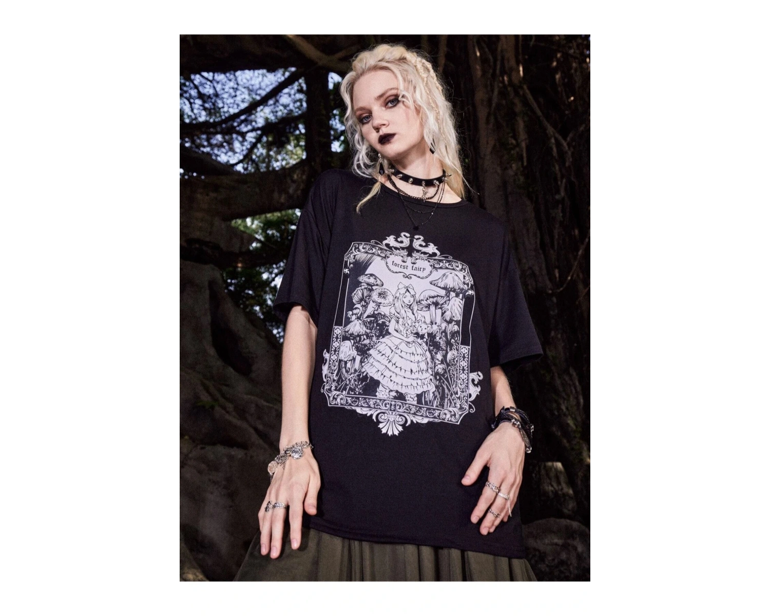 Orman Perisi Forest Fairy Baskılı Gothic Oversize