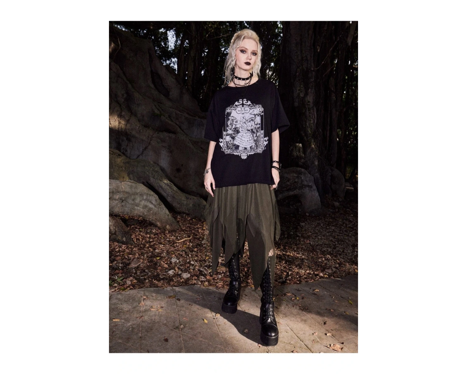 Orman Perisi Forest Fairy Baskılı Gothic Oversize