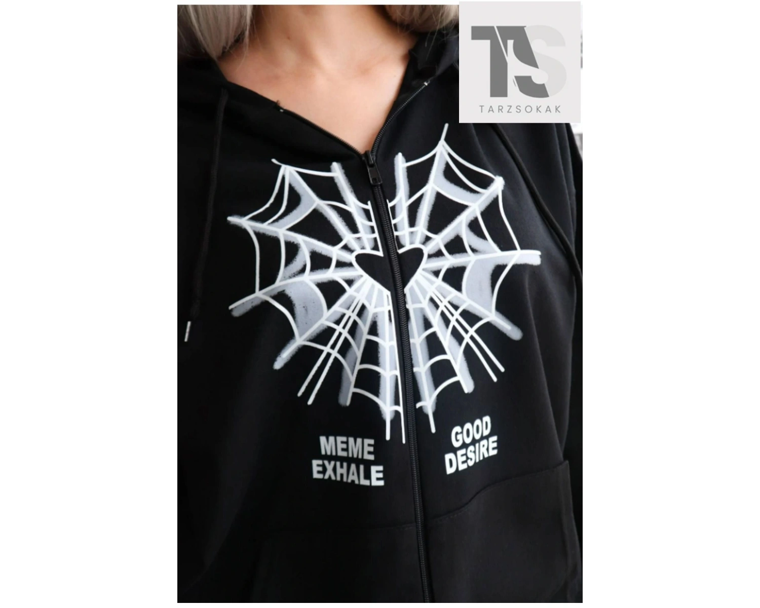 Örümcek Ağ Desire Sweatshirt Fermuarlı Hırka Siyah