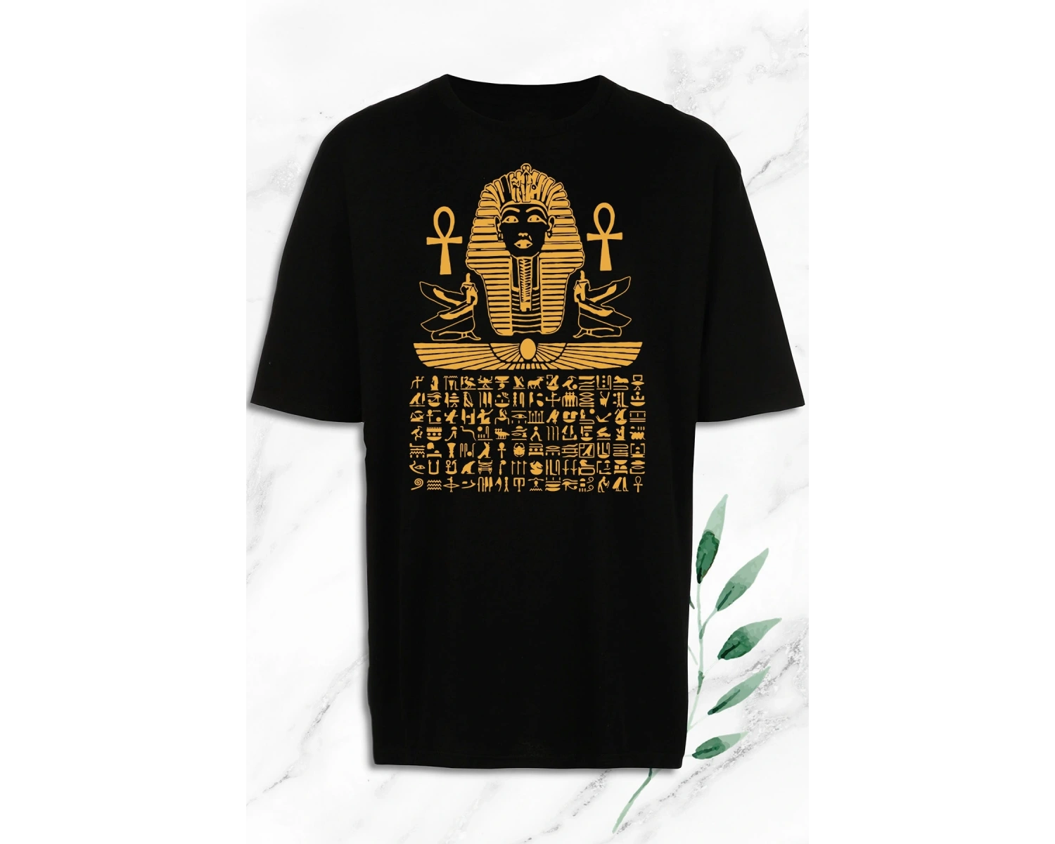 Oversize Antik Mısır Egypt Firavun Baskılı Siyah Tişört