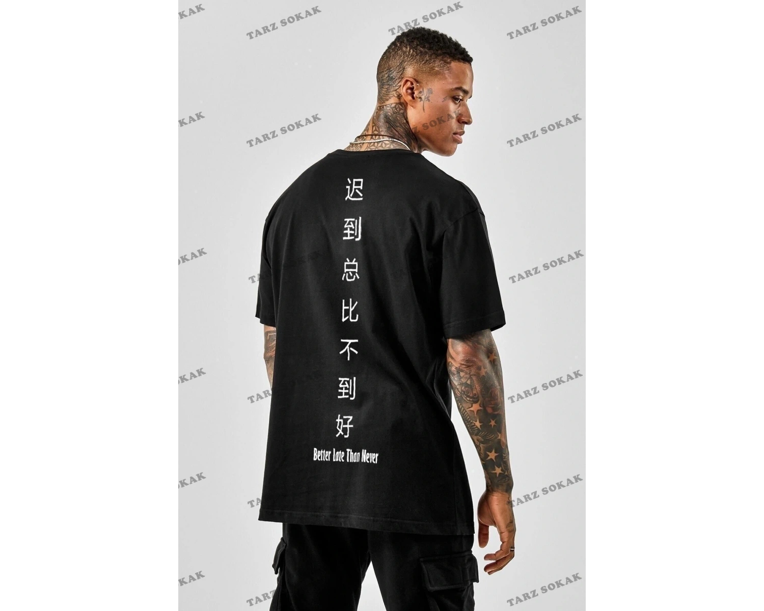 Oversize Better Late Than Never Baskılı Siyah