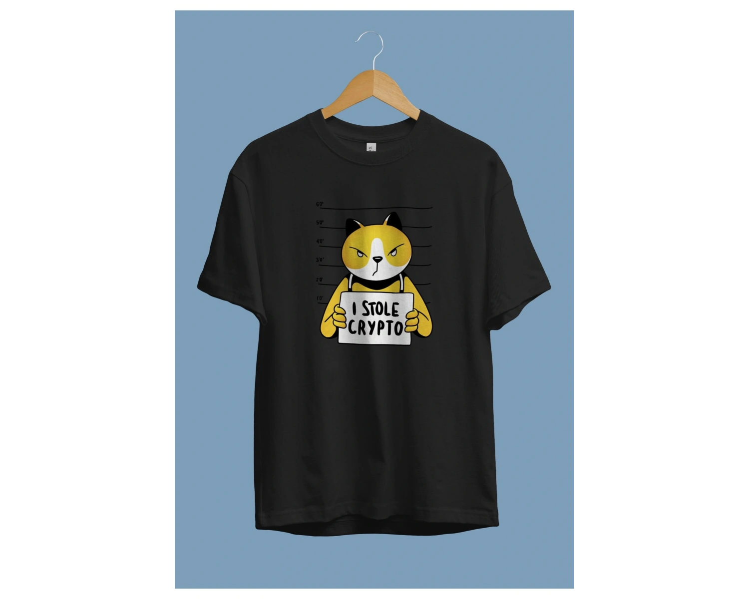 Oversize Bitcoin Kripto Para Holder Kedi Suçlu Ekonomi Yatırım Tasarım Baskılı Unisex Tişört