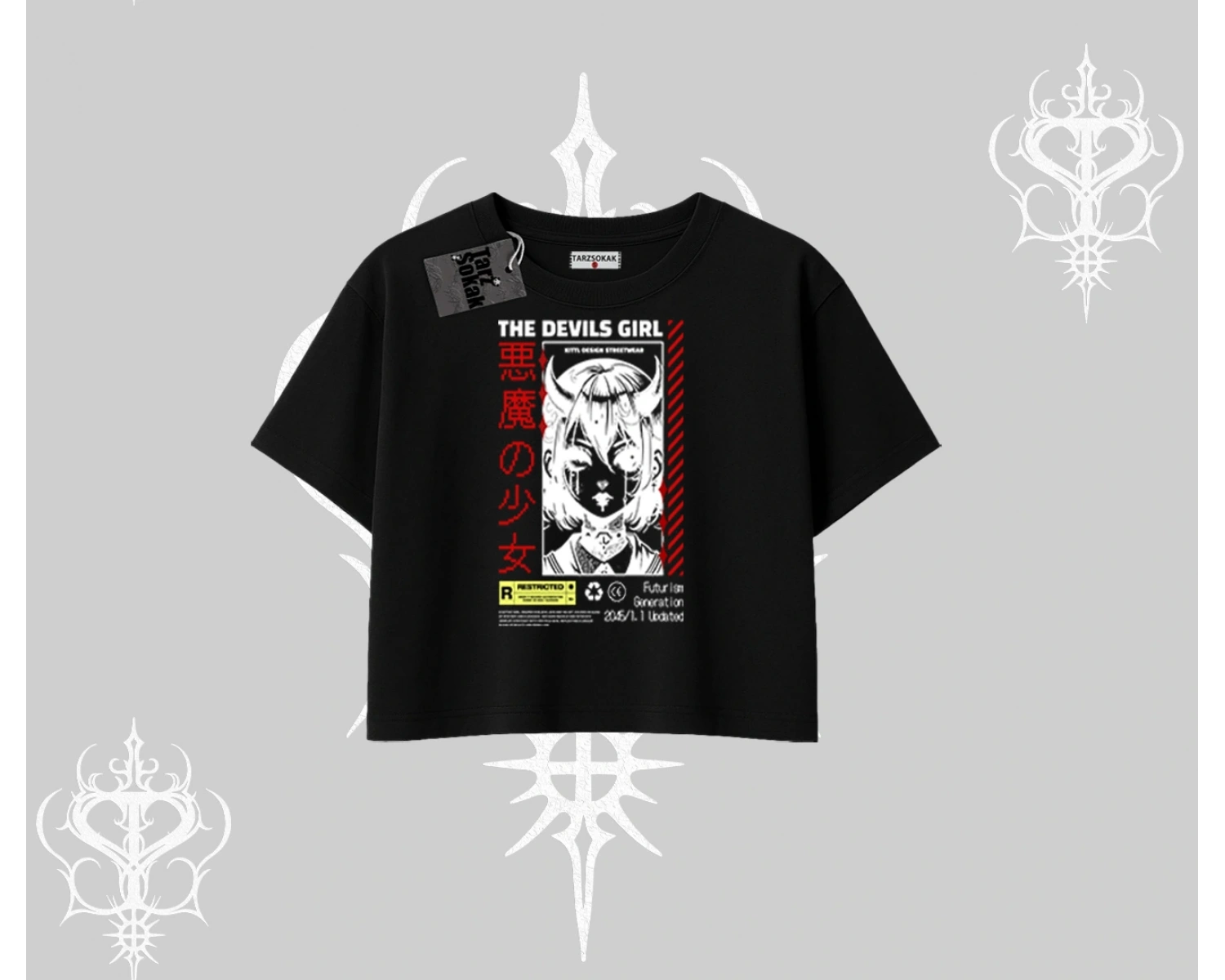 Oversize Crop Tshirt Anime Devils Girl Japanese Style Baskılı