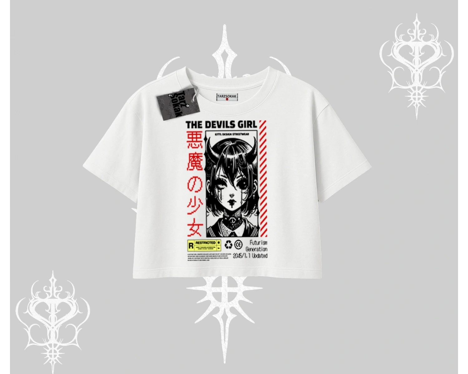 Oversize Crop Tshirt Anime Devils Girl Japanese Style Baskılı