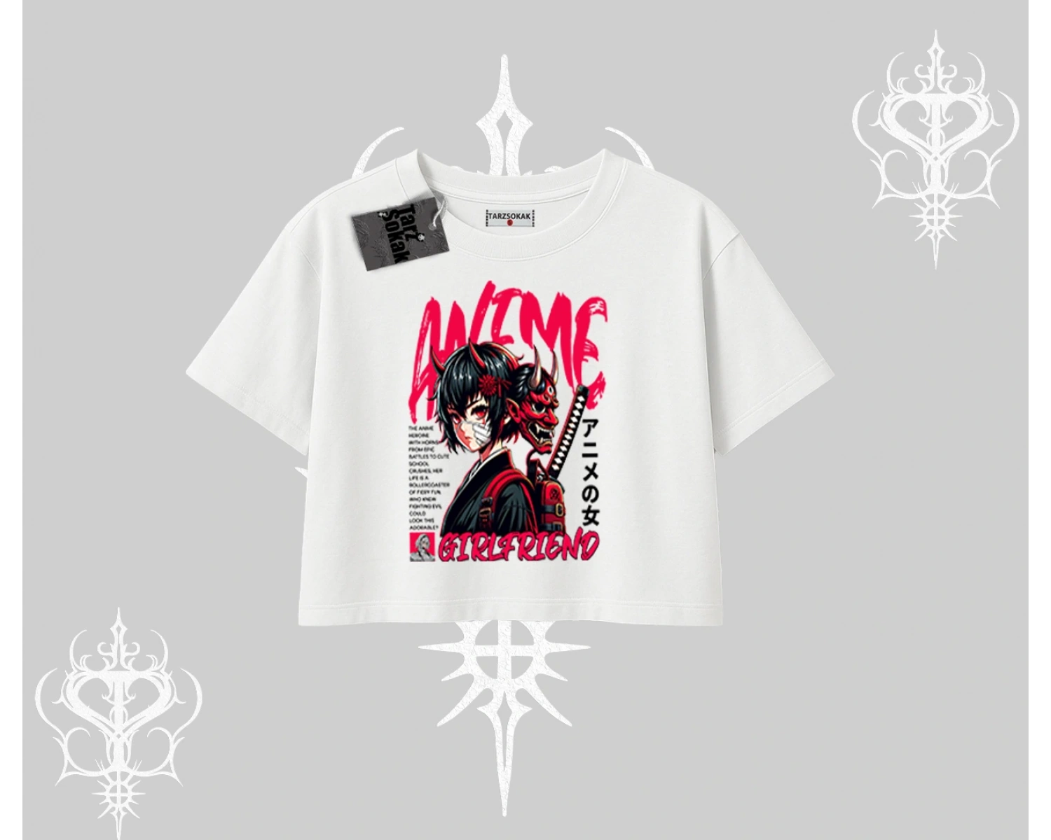 Oversize Crop Tshirt Anime Girlfriend Kırmızı