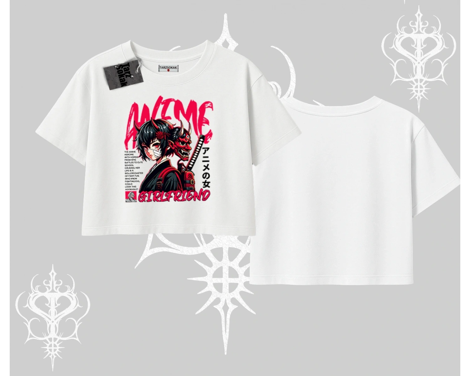 Oversize Crop Tshirt Anime Girlfriend Kırmızı