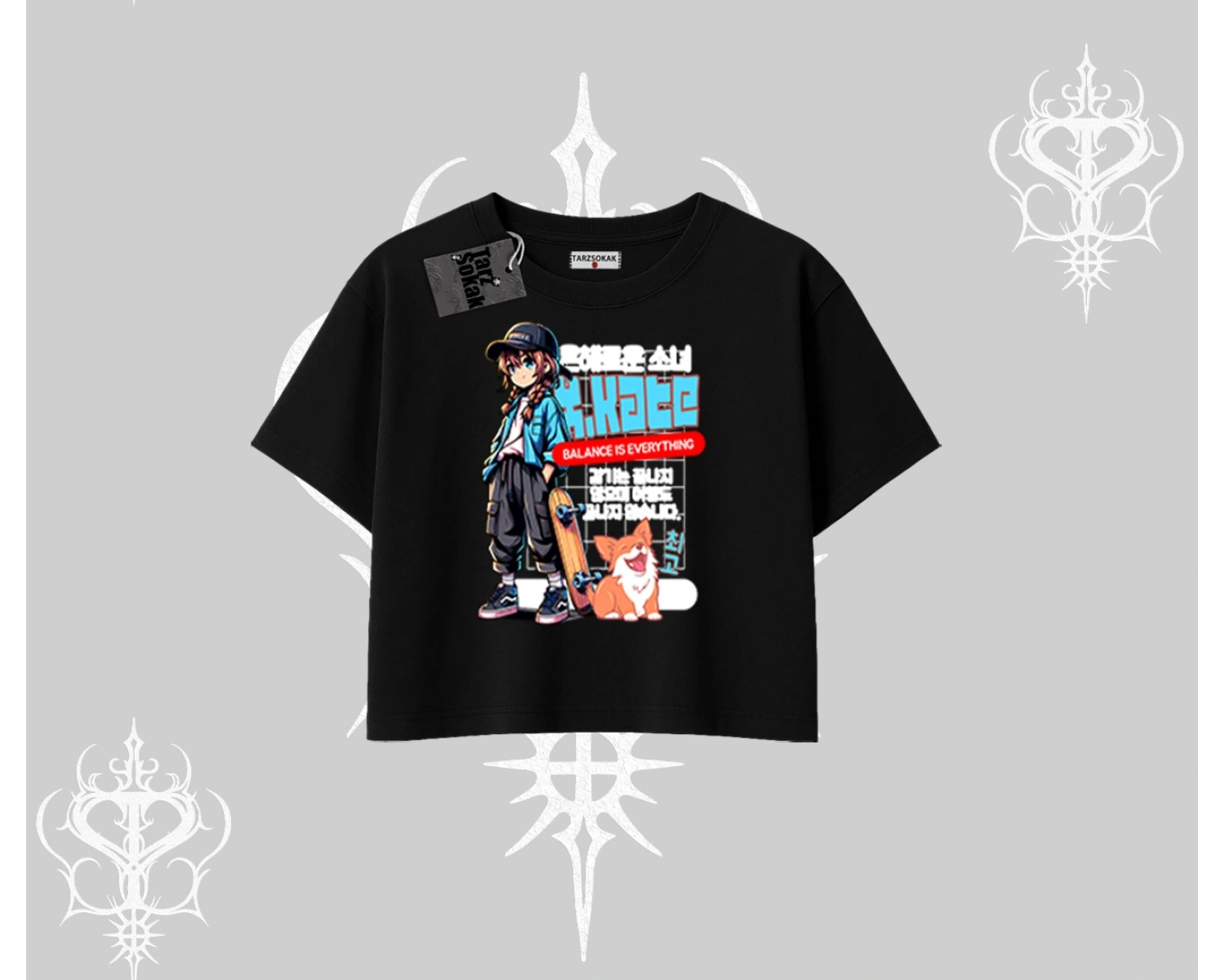 Oversize Crop Tshirt Anime Hiker Girl Balance Is Everything Baskılı