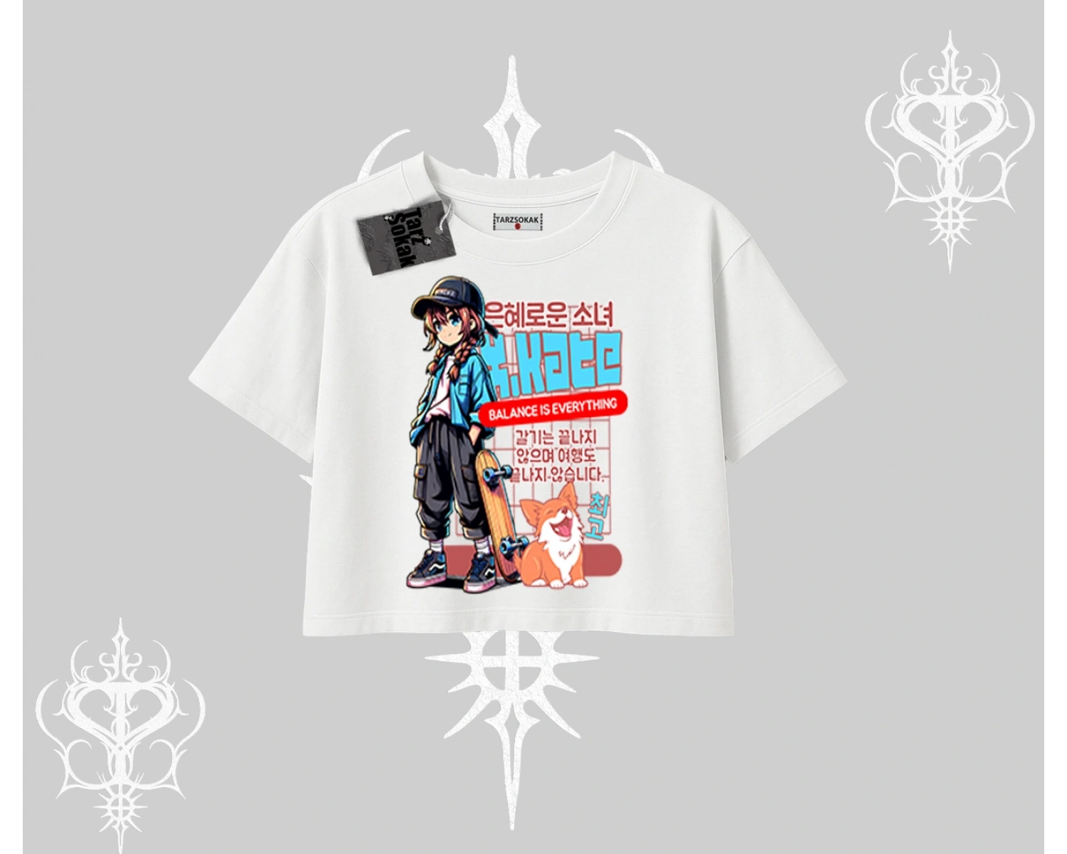 Oversize Crop Tshirt Anime Hiker Girl Balance Is Everything Baskılı