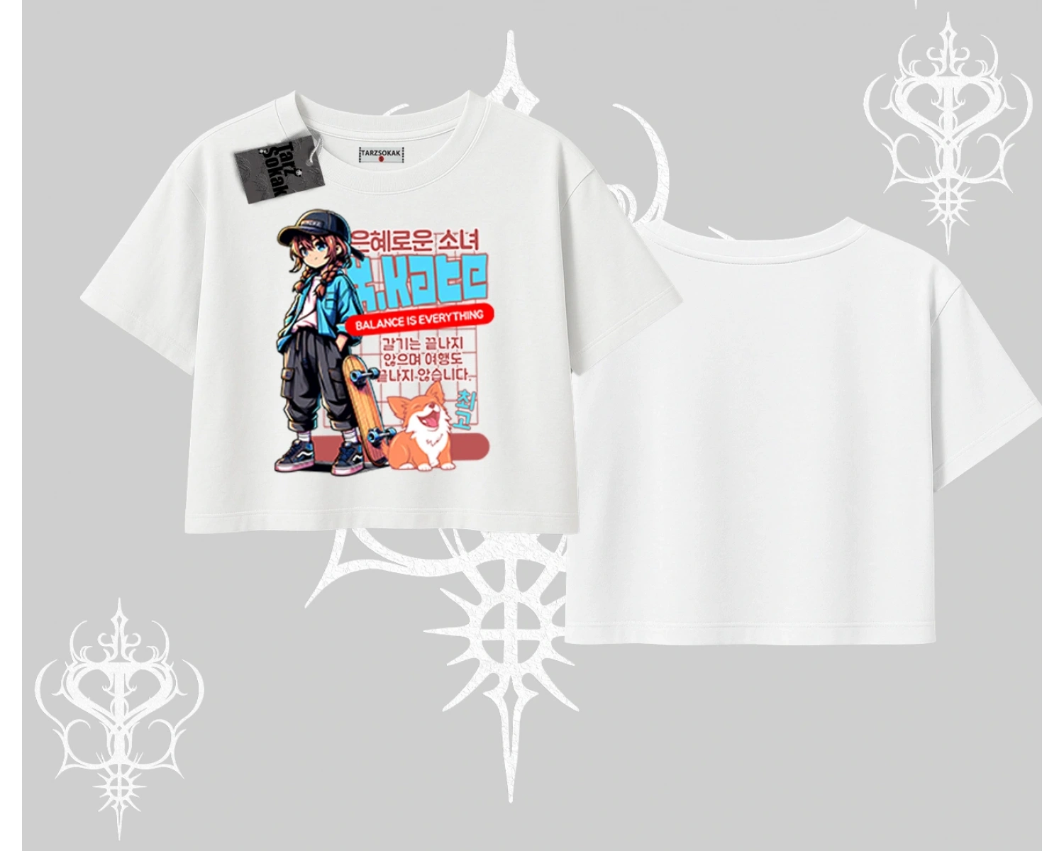 Oversize Crop Tshirt Anime Hiker Girl Balance Is Everything Baskılı