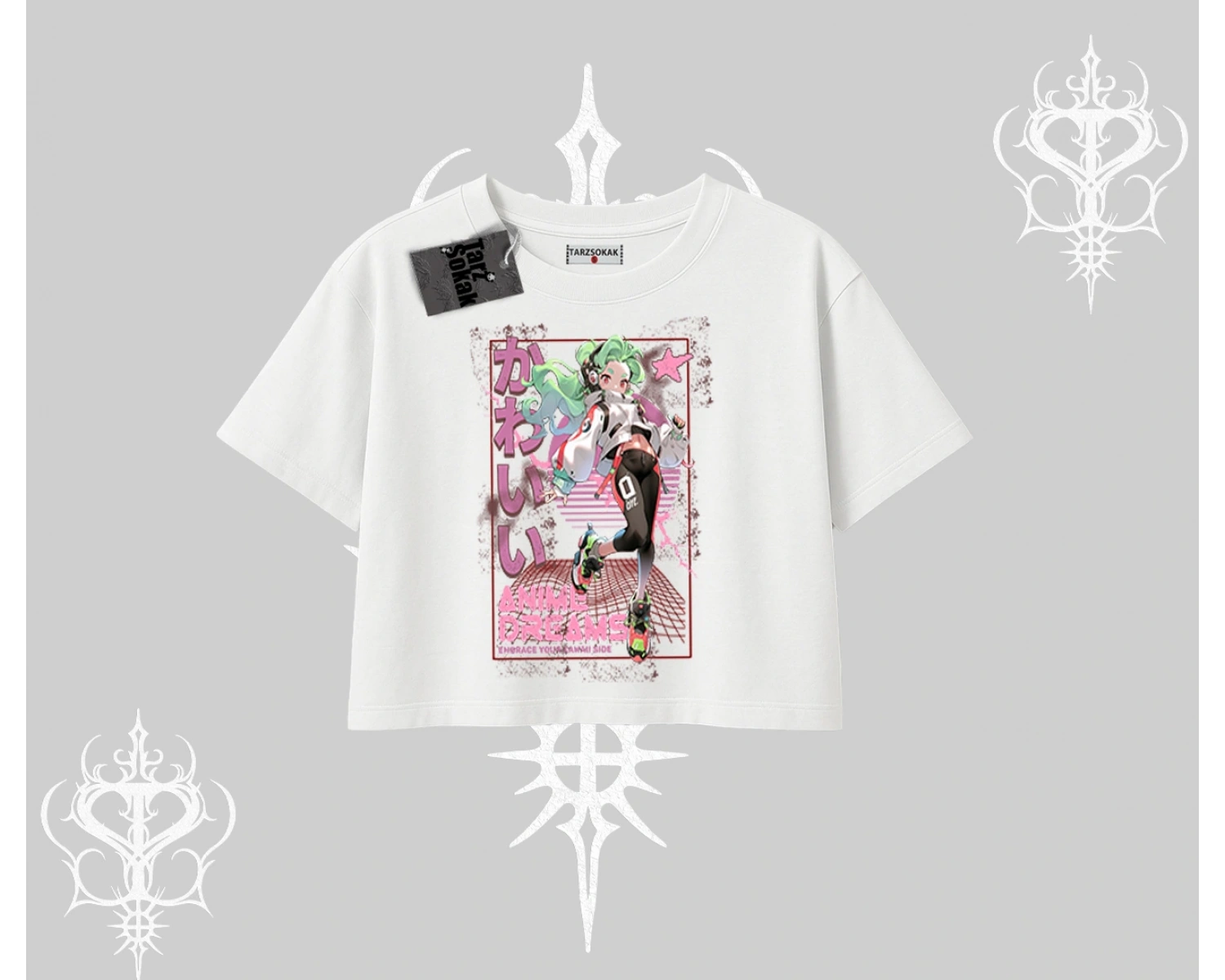 Oversize Crop Tshirt Anime Kawaii Japon Kız Desenli