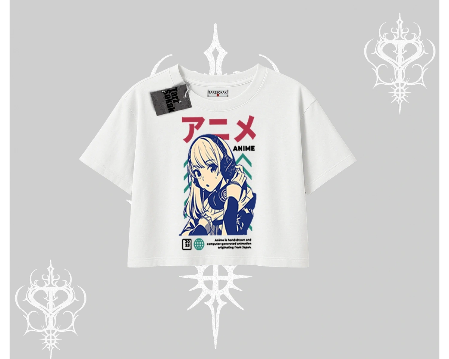 Oversize Crop Tshirt Anime Kız Desenli Japon Tarzı