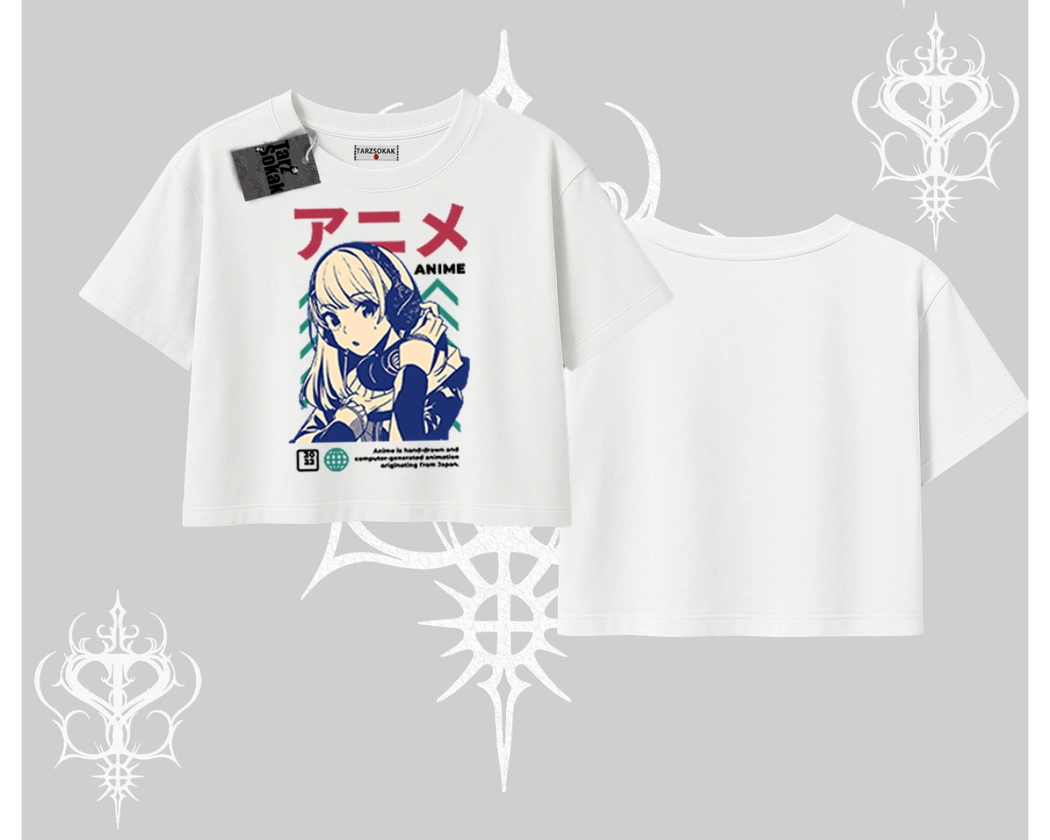 Oversize Crop Tshirt Anime Kız Desenli Japon Tarzı
