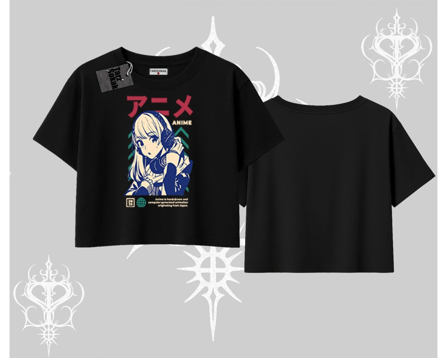 Oversize Crop Tshirt Anime Kız Desenli Japon Tarzı