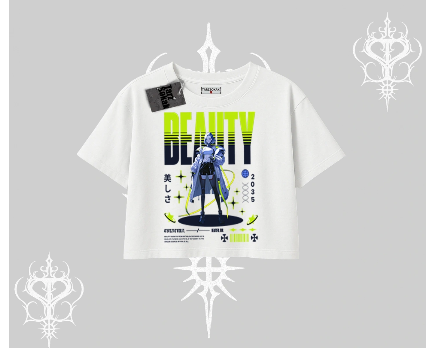 Oversize Crop Tshirt Anime Unity Neon Detaylı Grafik Baskılı