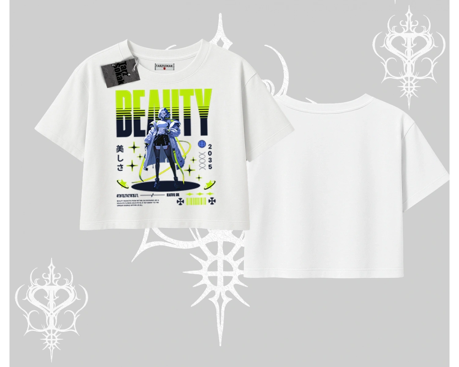Oversize Crop Tshirt Anime Unity Neon Detaylı Grafik Baskılı