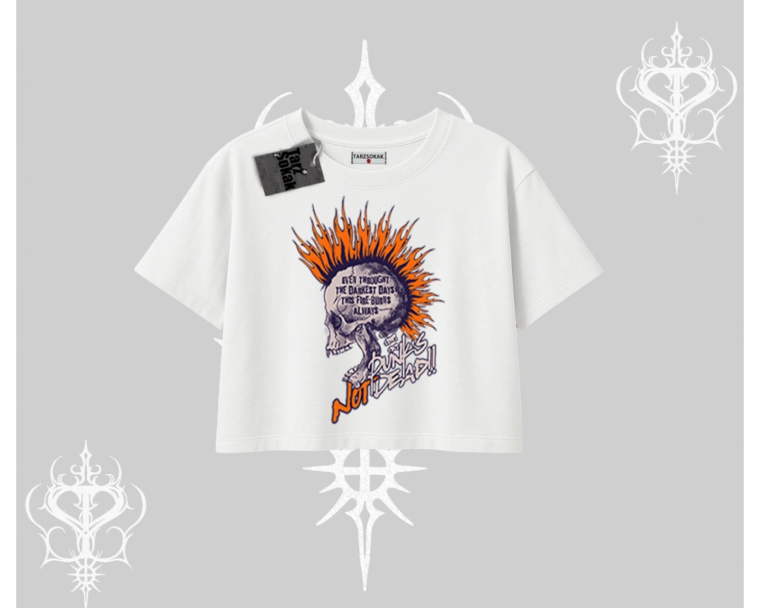 Oversize Crop Tshirt Burning Skull Rebel Street Anthem