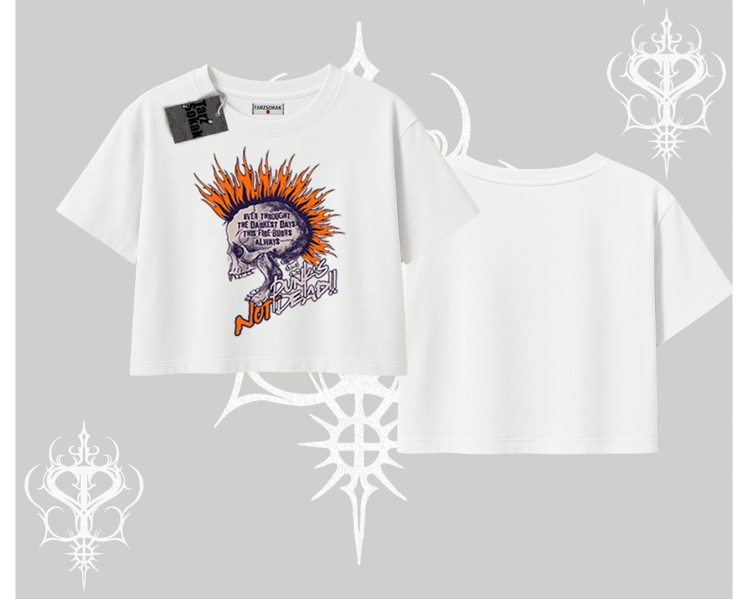 Oversize Crop Tshirt Burning Skull Rebel Street Anthem