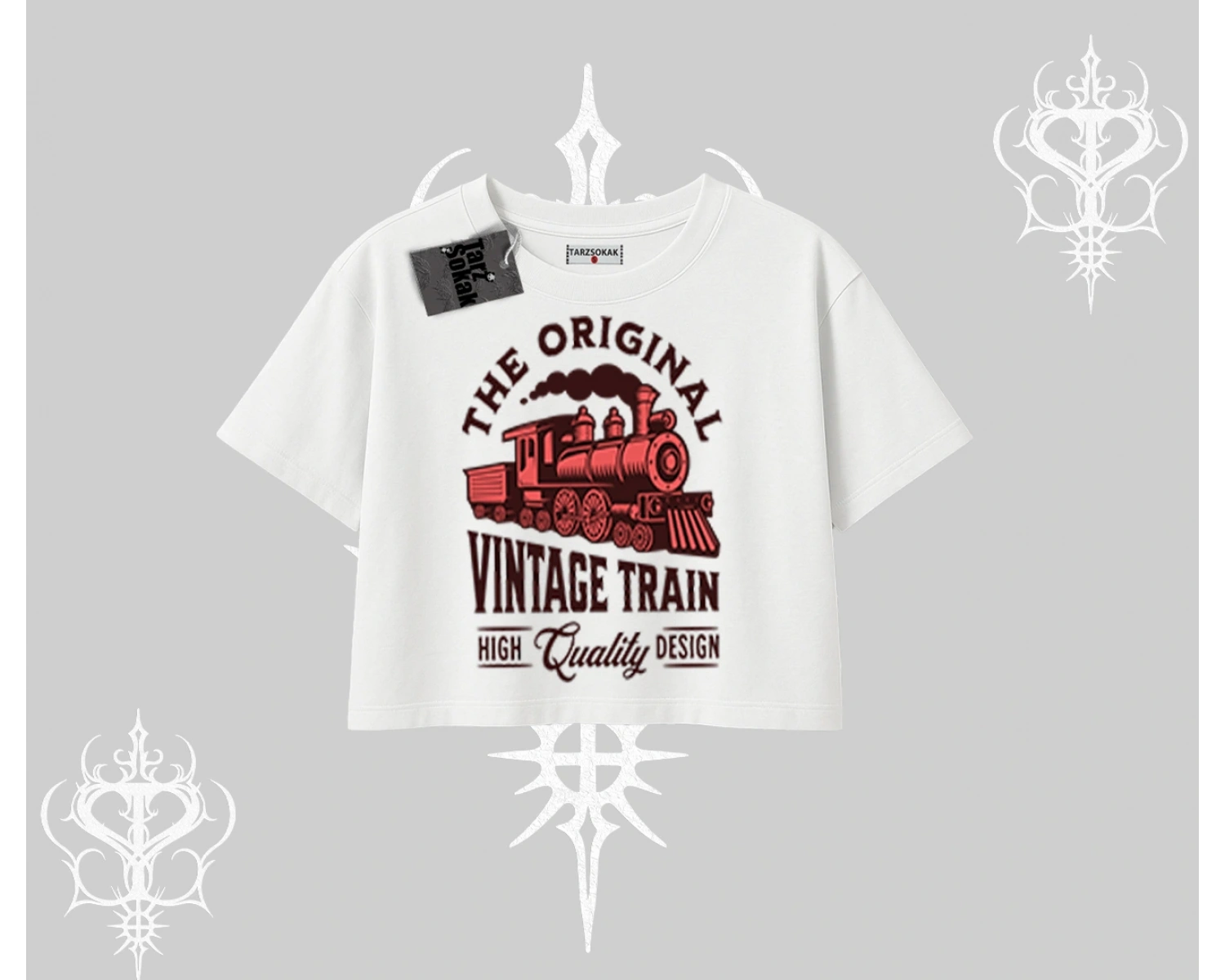 Oversize Crop Tshirt Classic Railroad Vintage Train Street Aesthetic