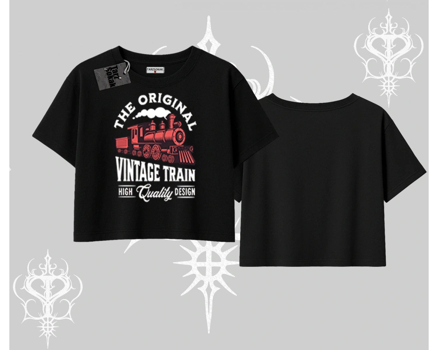 Oversize Crop Tshirt Classic Railroad Vintage Train Street Aesthetic