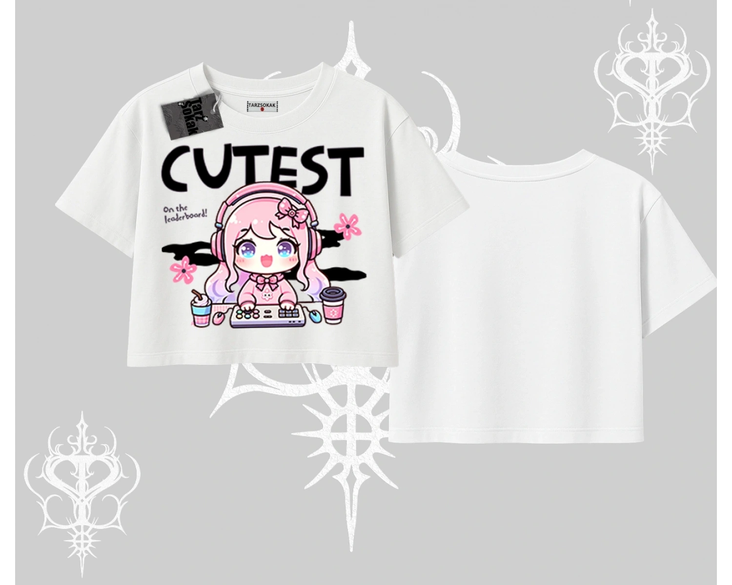 Oversize Crop Tshirt Cute Anime Gamer Girl Baskılı