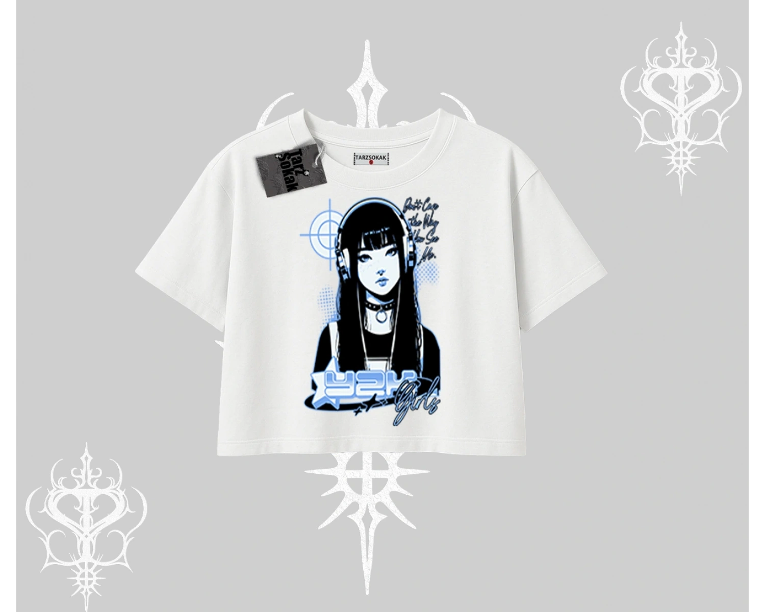 Oversize Crop Tshirt Cyber Y2K Anime Girl Street Sound Aesthetic