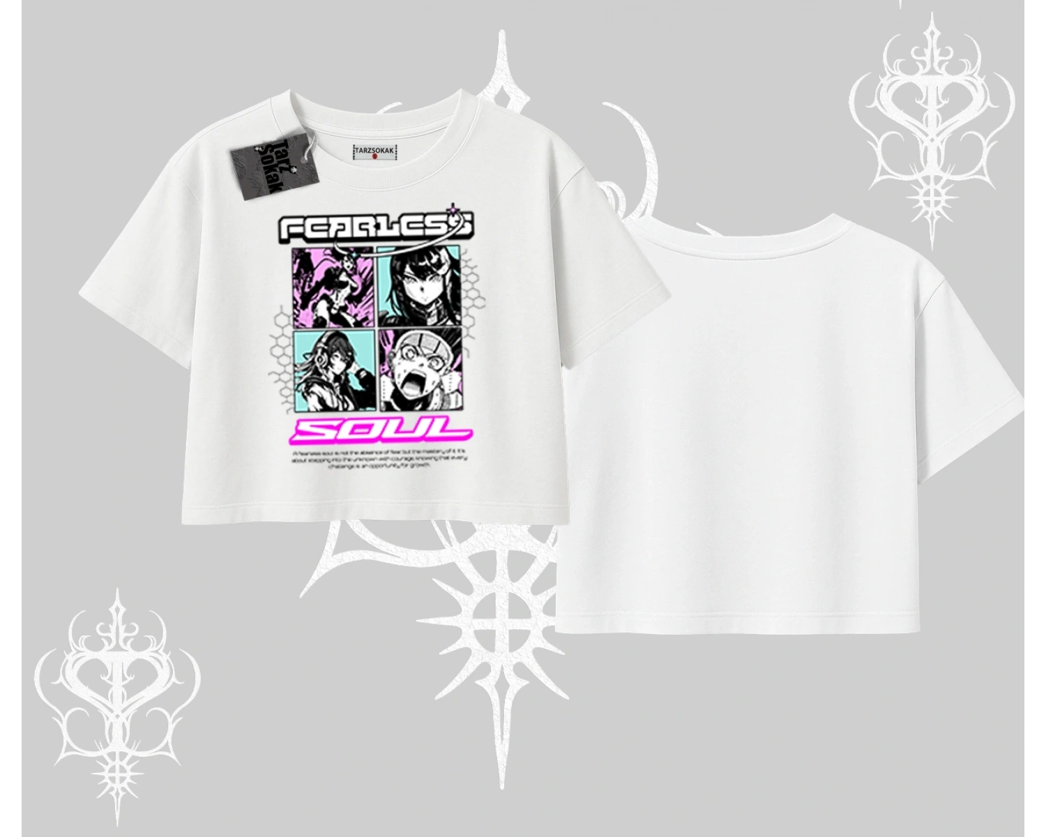 Oversize Crop Tshirt Fearless Soul Anime Kolaj Baskılı