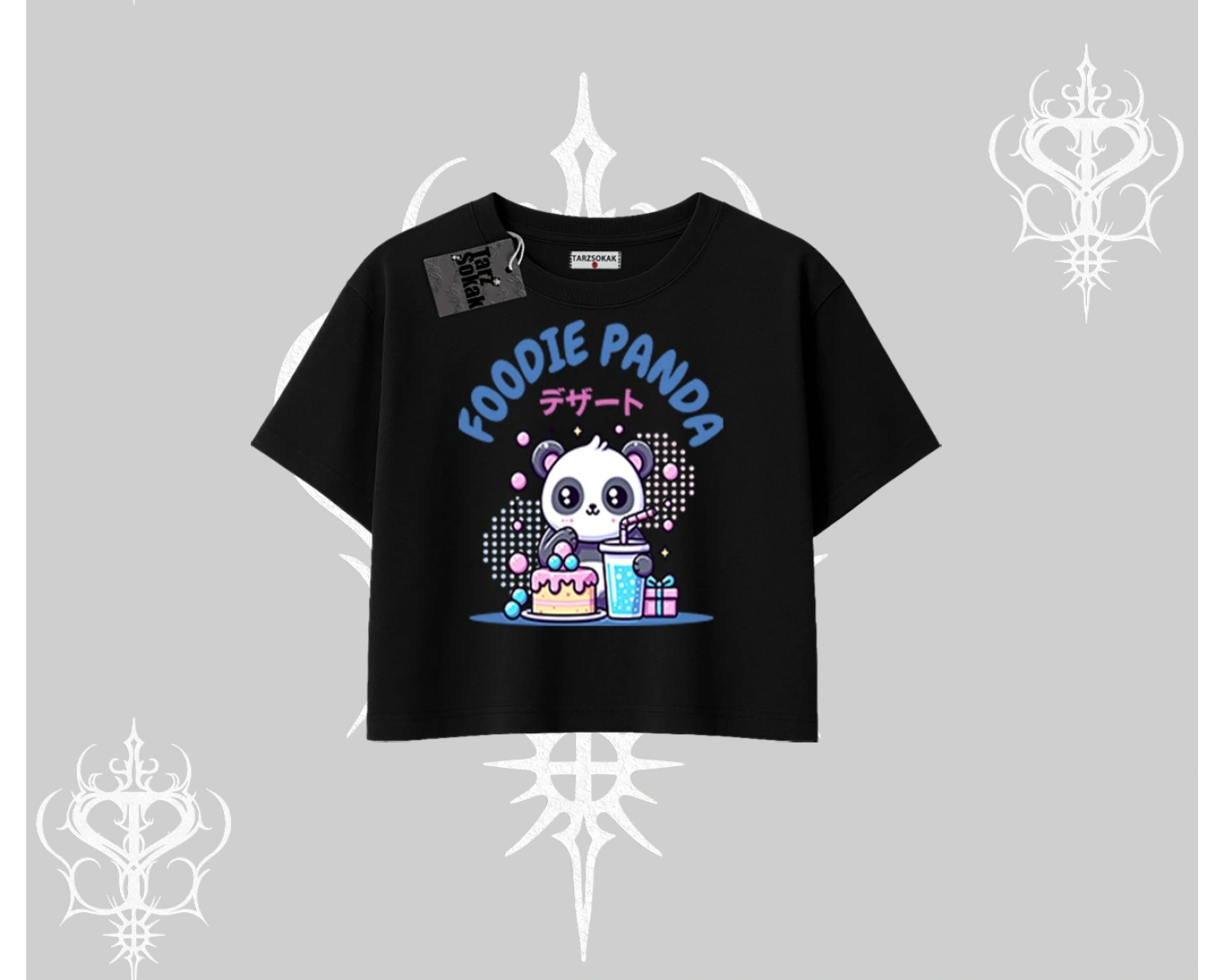 Oversize Crop Tshirt Foodie Panda Tatlı ve Sevimli Panda Baskılı