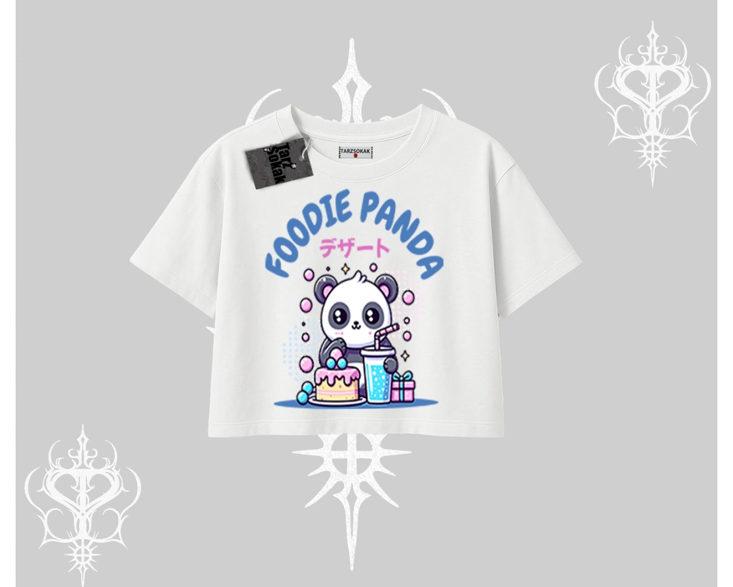 Oversize Crop Tshirt Foodie Panda Tatlı ve Sevimli Panda Baskılı