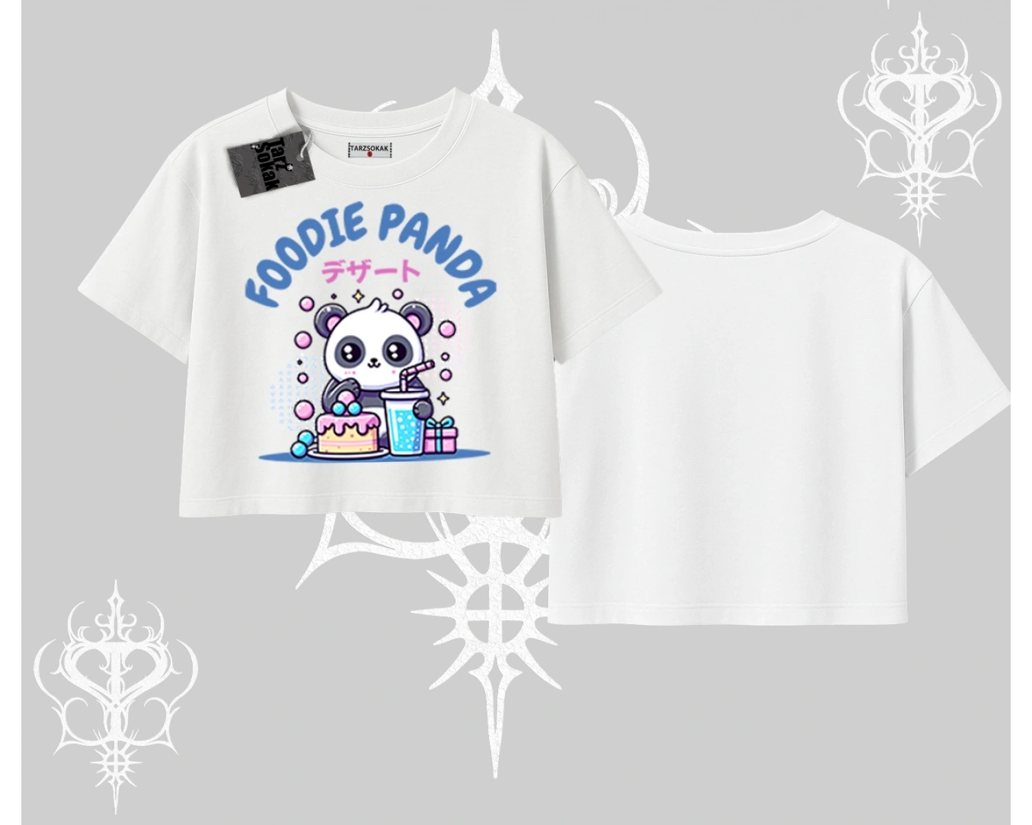 Oversize Crop Tshirt Foodie Panda Tatlı ve Sevimli Panda Baskılı