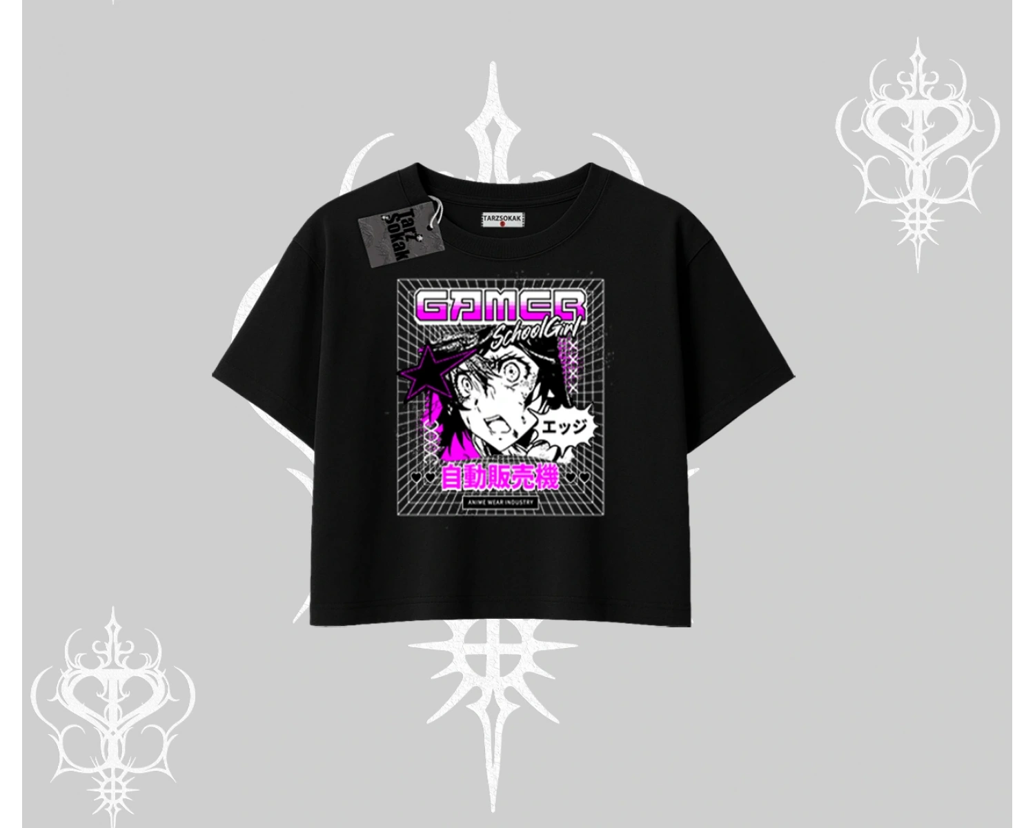 Oversize Crop Tshirt Games Schoolgirl Anime Baskılı