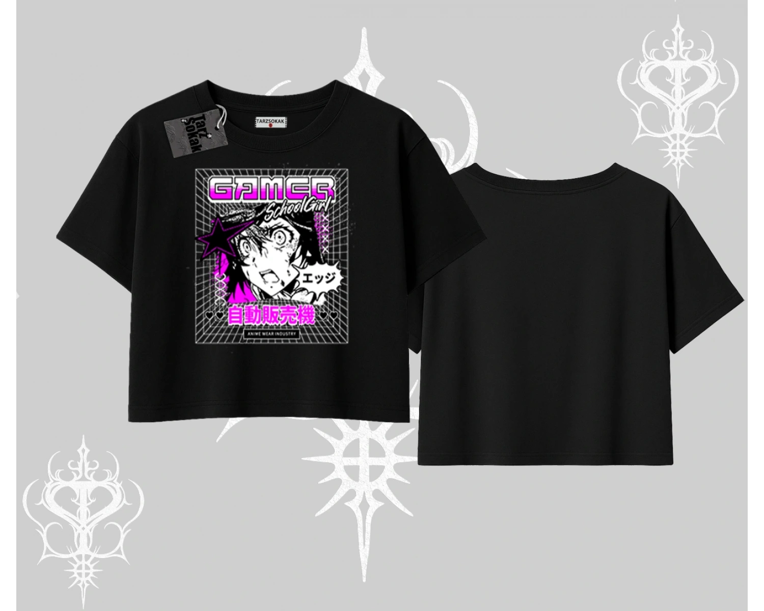 Oversize Crop Tshirt Games Schoolgirl Anime Baskılı