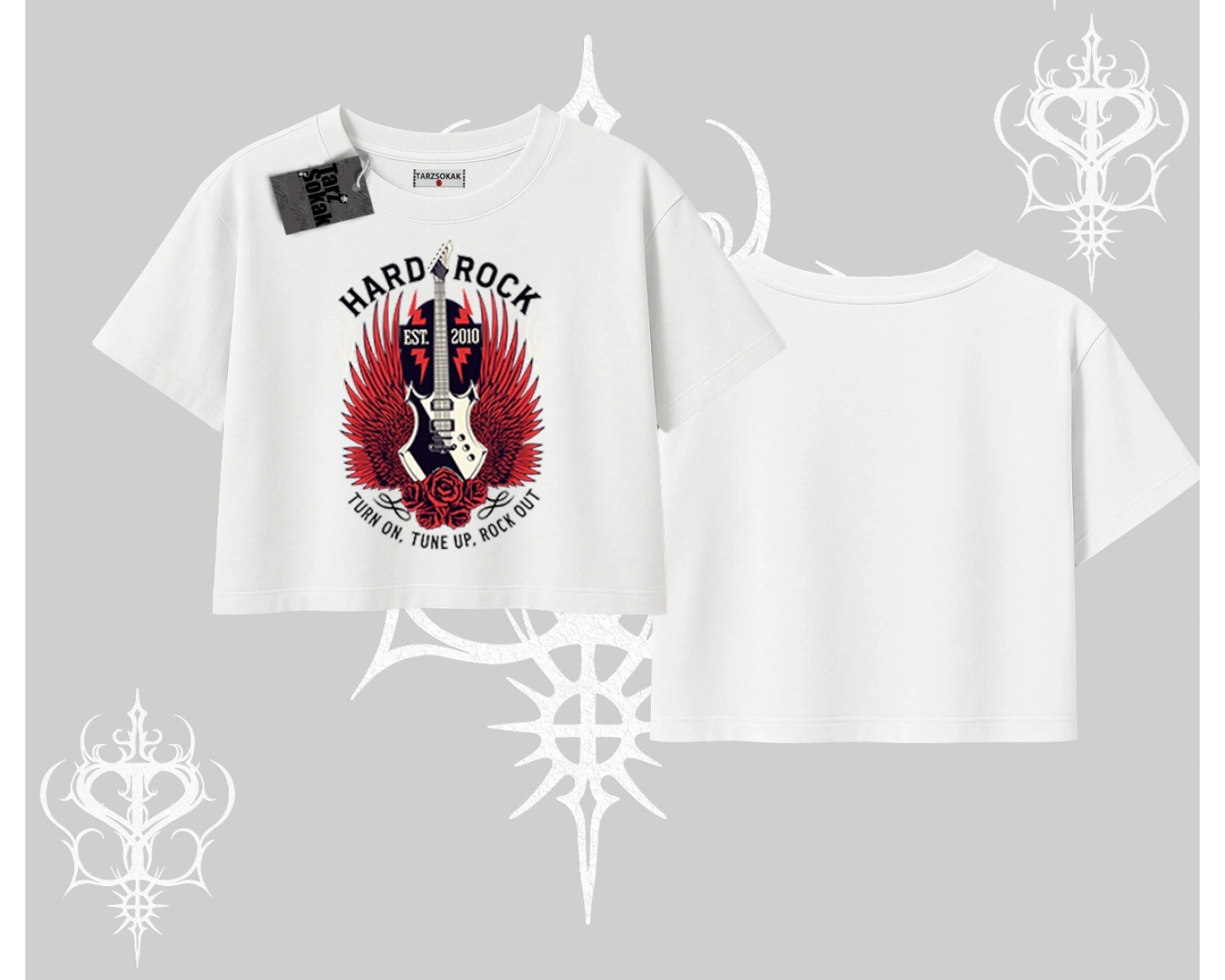 Oversize Crop Tshirt Hard Rock Winged Guitar Rebellion