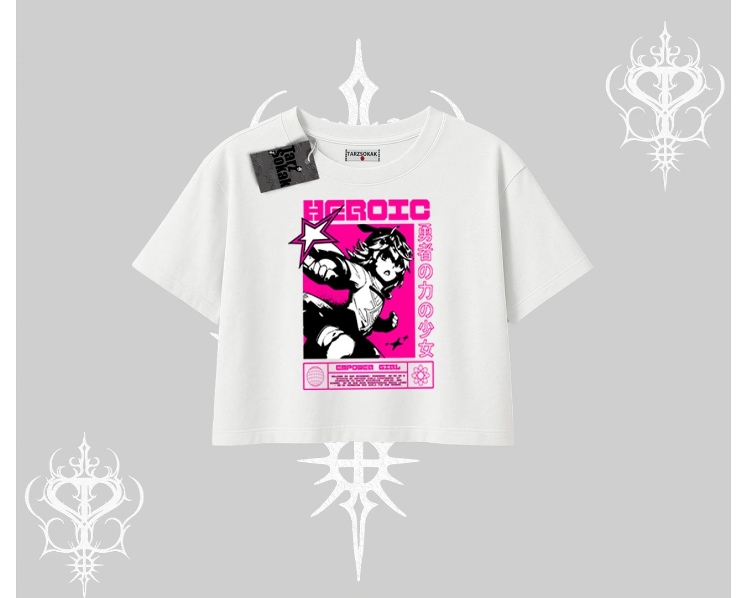Oversize Crop Tshirt Heroic Anime Girl Japon Stil Grafik Baskılı